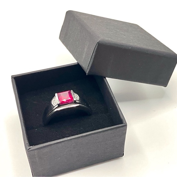 Genuine Ruby Solitaire Men’s Ring in Stainless Steel - Picture 2 of 8
